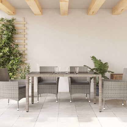 Havebord med glasplade Grå 150x90x75 cm Polyrattan