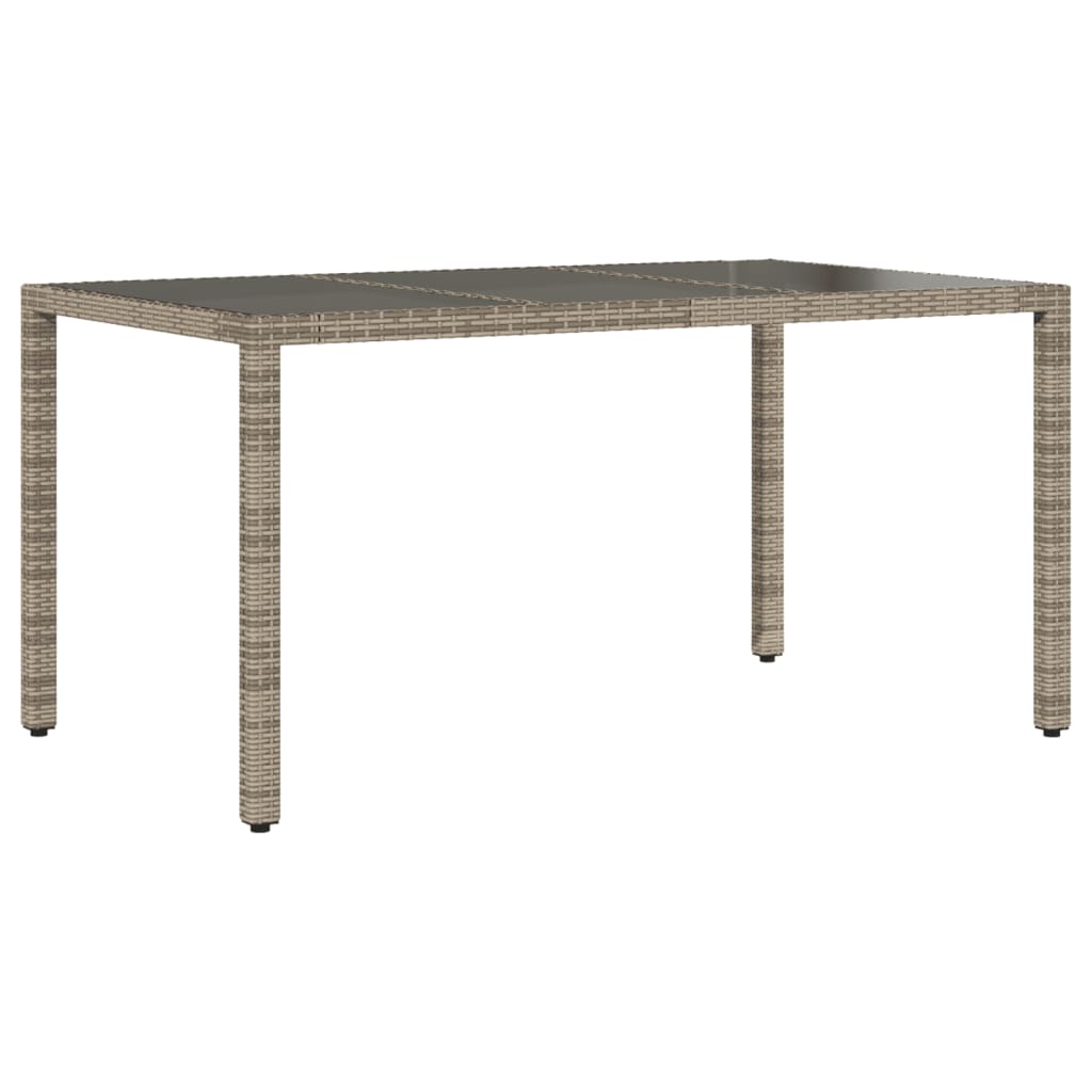 Havebord med glasplade Grå 150x90x75 cm Polyrattan