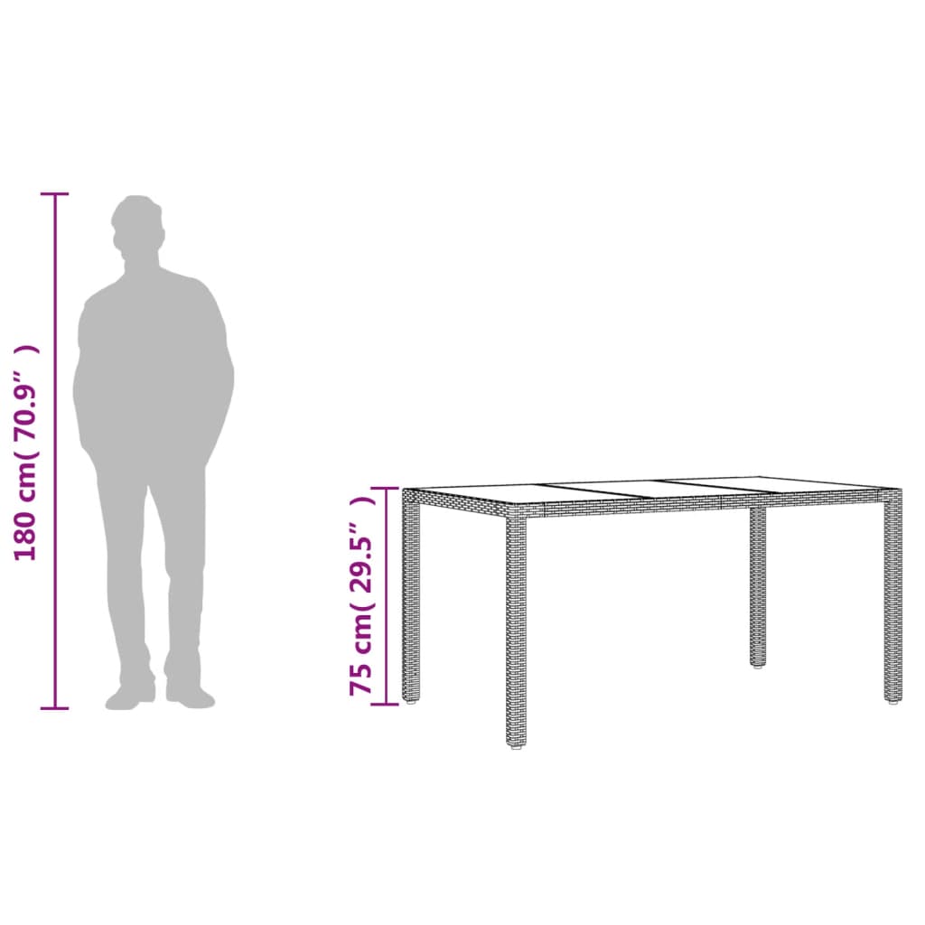 Havebord med glasplade Grå 150x90x75 cm Polyrattan