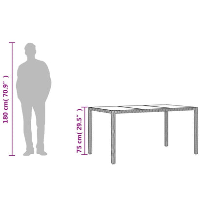 Havebord med glasplade Grå 150x90x75 cm Polyrattan