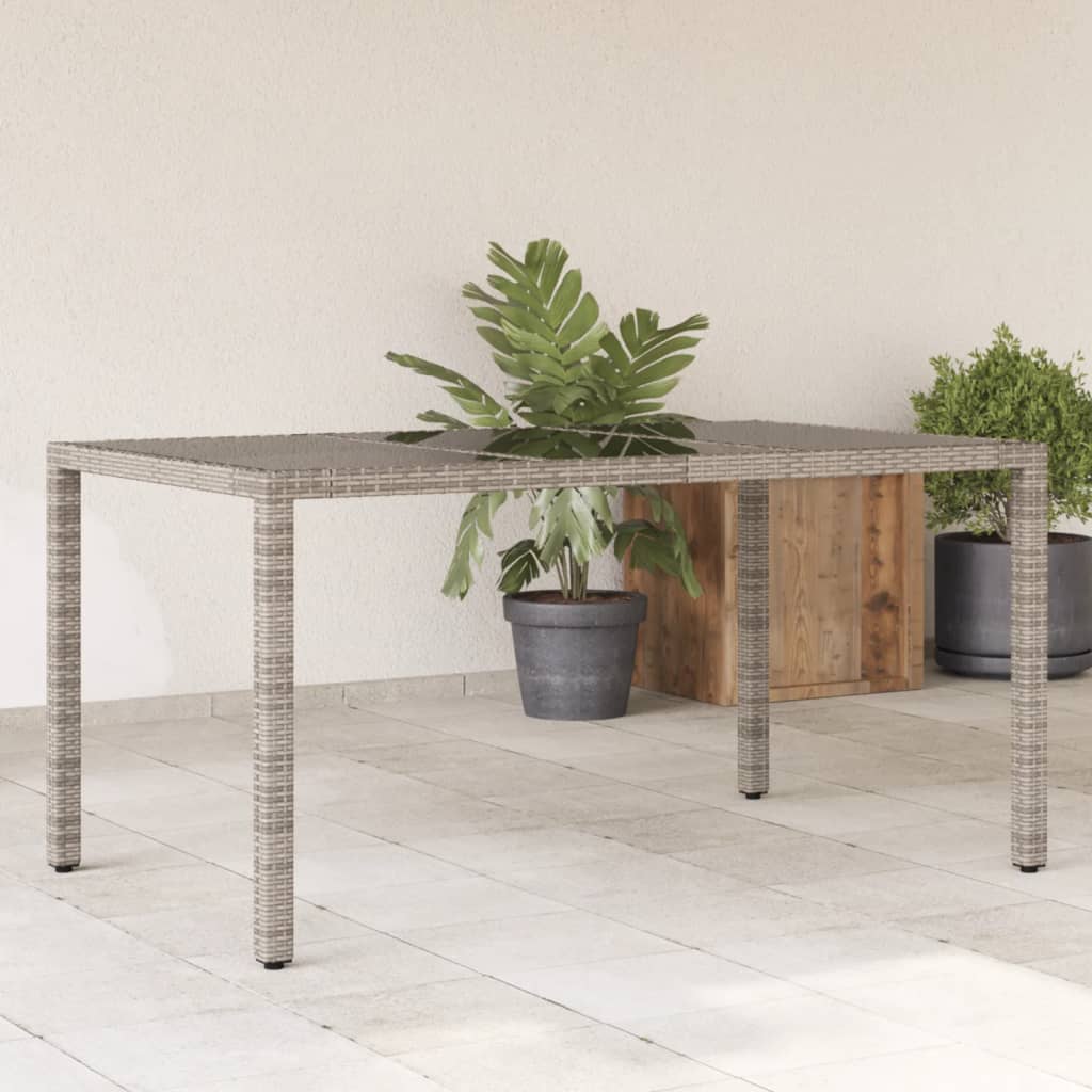 Havebord med glasplade Grå 150x90x75 cm Polyrattan