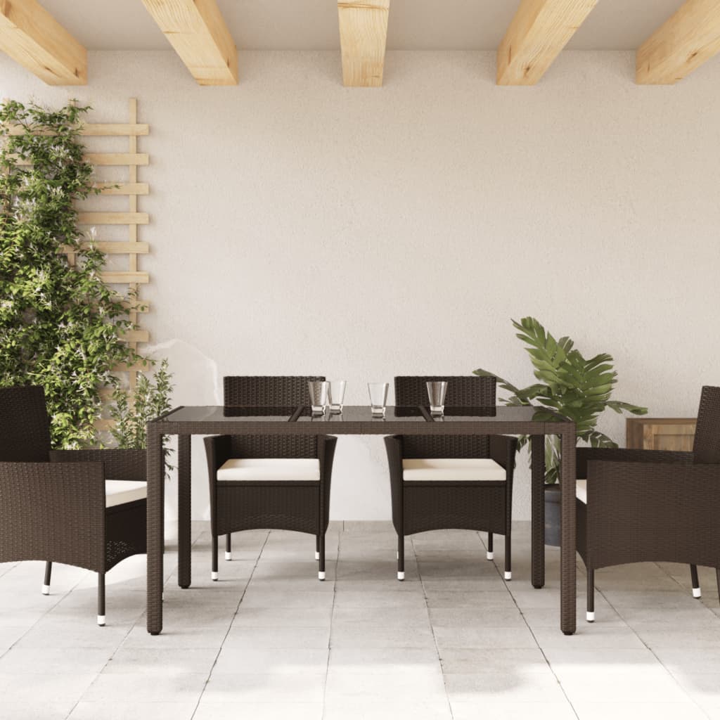 Havebord med glasplade Brun 150x90x75 cm Polyrattan