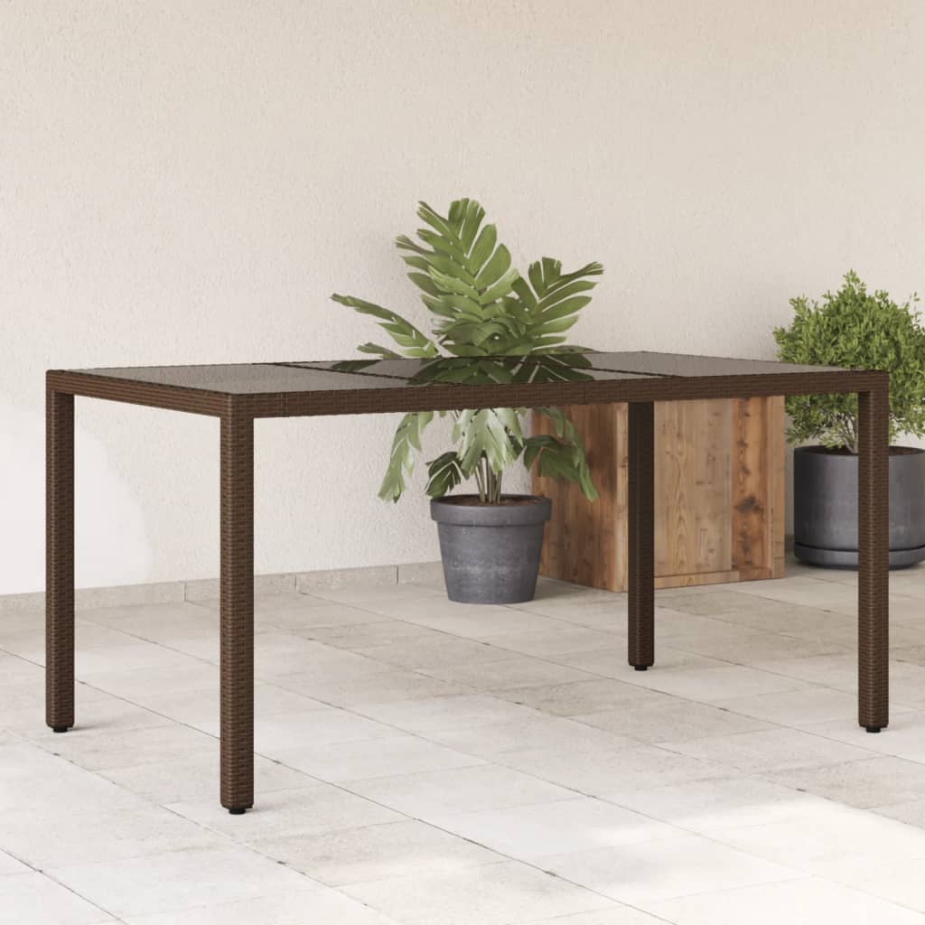 Havebord med glasplade Brun 150x90x75 cm Polyrattan