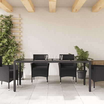Havebord med glasplade Sort 190x90x75 cm Polyrattan