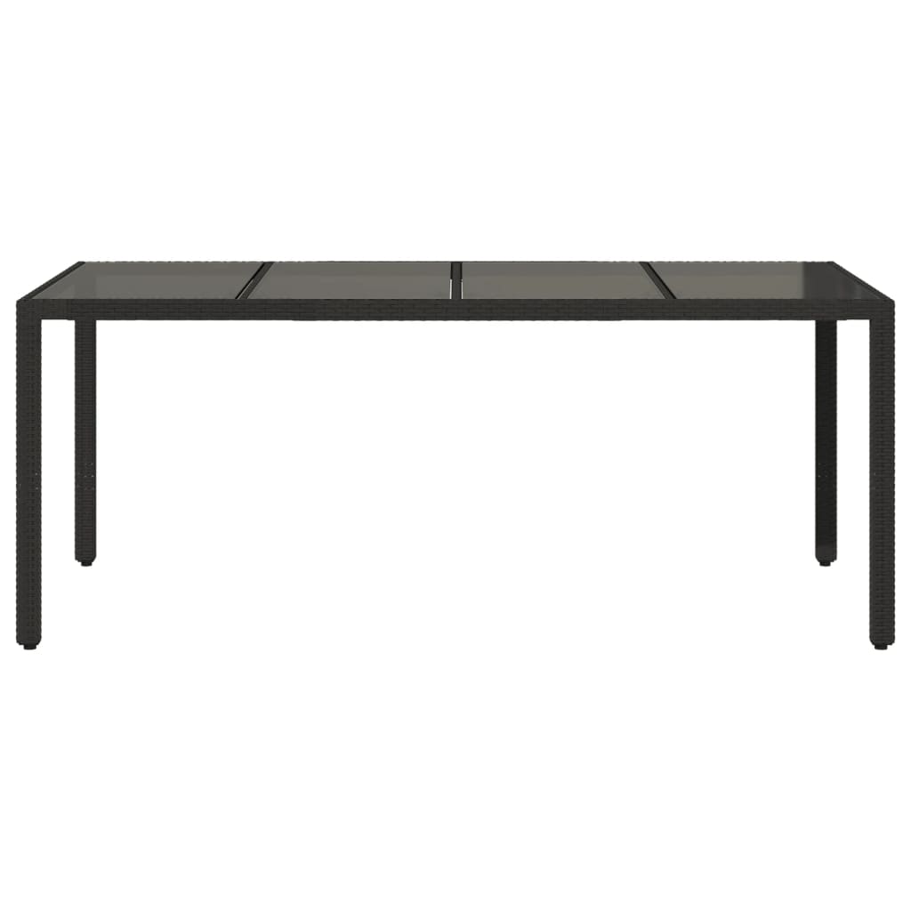 Havebord med glasplade Sort 190x90x75 cm Polyrattan
