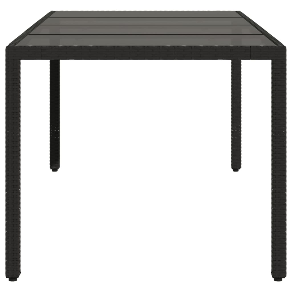 Havebord med glasplade Sort 190x90x75 cm Polyrattan