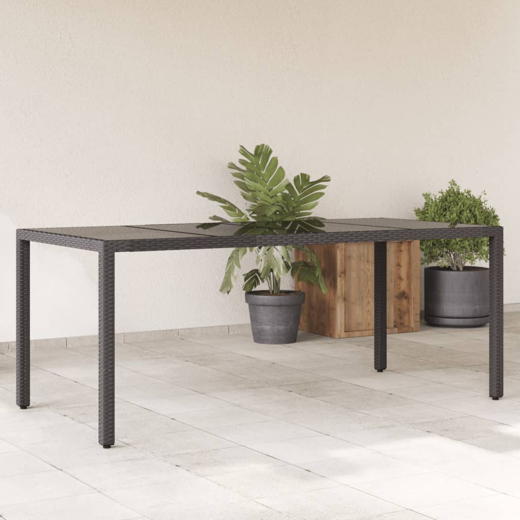 Havebord med glasplade Sort 190x90x75 cm Polyrattan