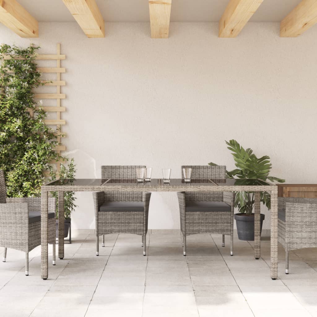 Havebord med glasplade Grå 190x90x75 cm Polyrattan