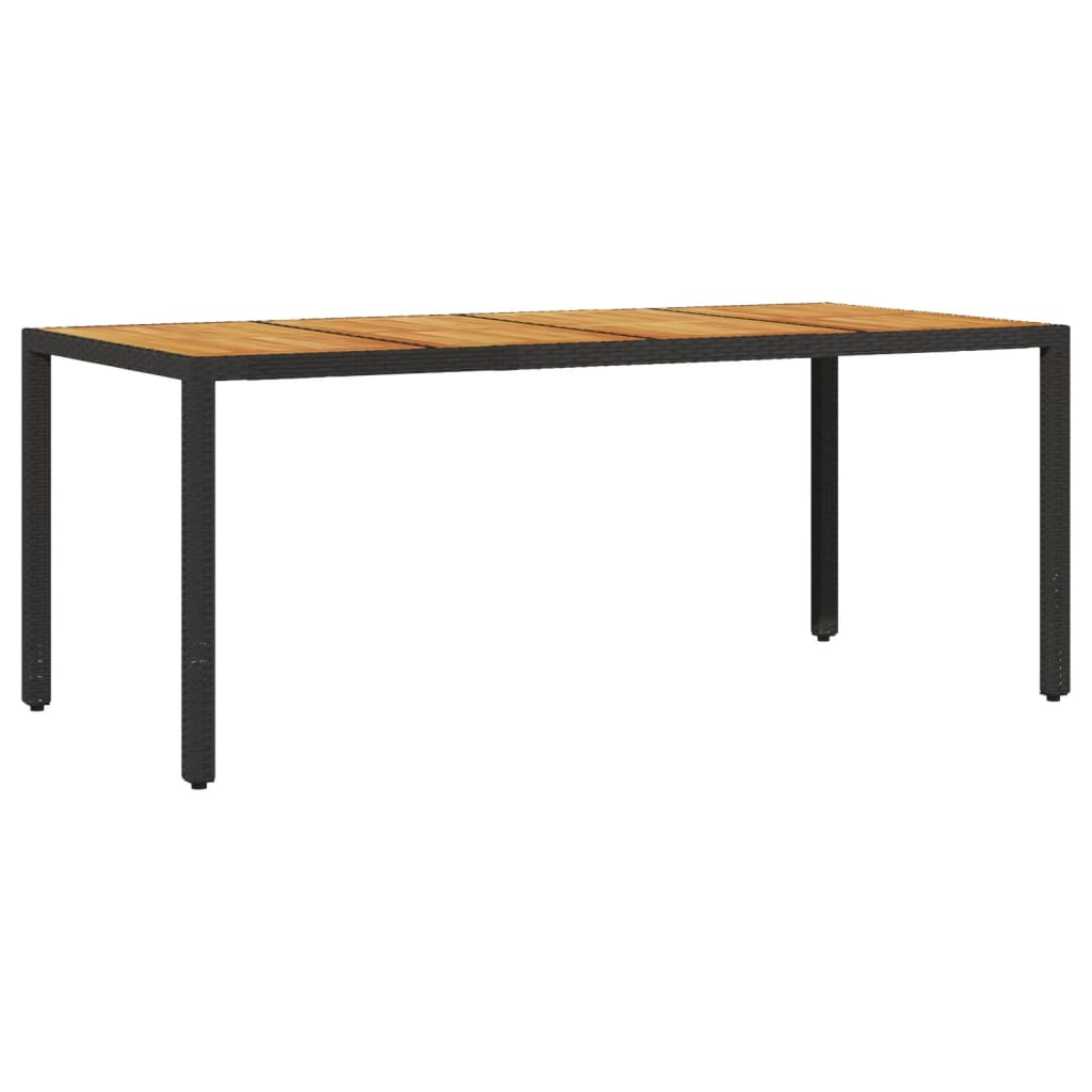 Havebord med plade af akacietræ Sort Poly Rattan
