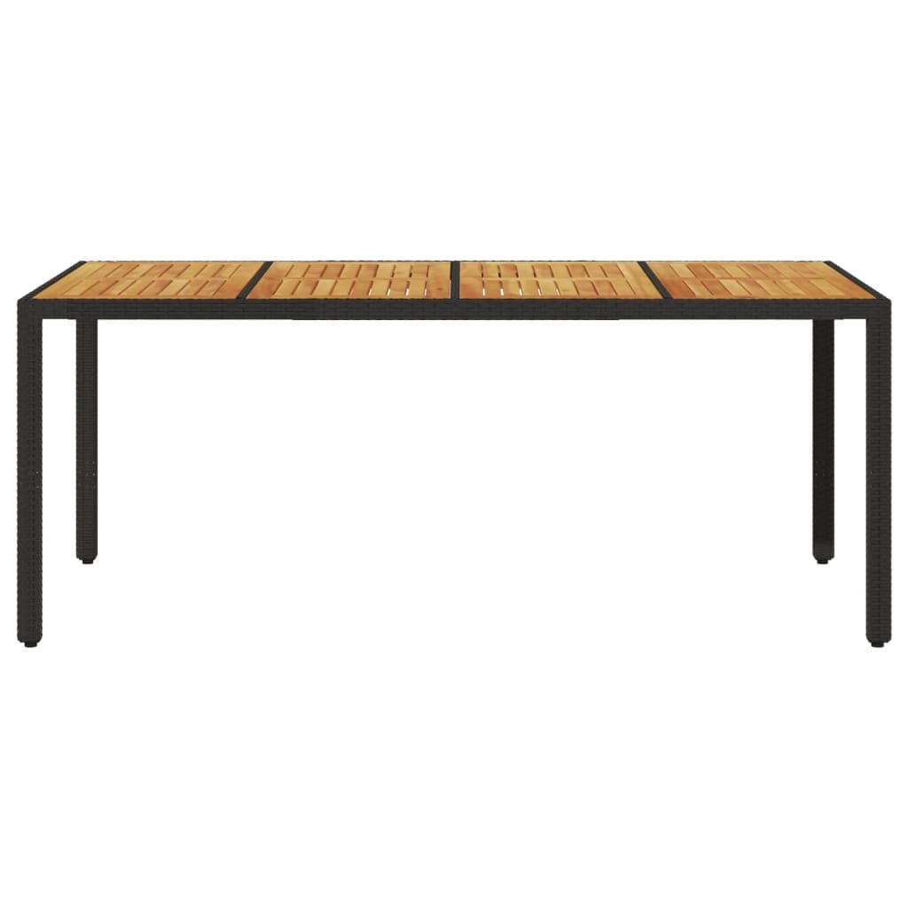 Havebord med plade af akacietræ Sort Poly Rattan