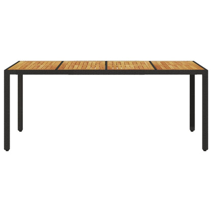 Havebord med plade af akacietræ Sort Poly Rattan