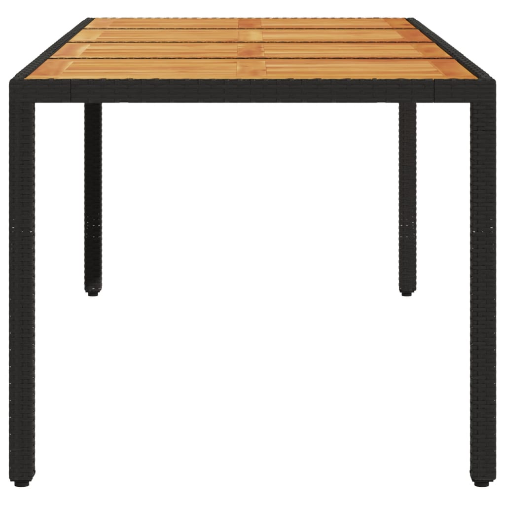Havebord med plade af akacietræ Sort Poly Rattan