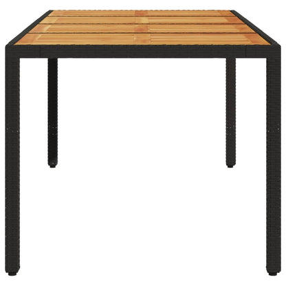 Havebord med plade af akacietræ Sort Poly Rattan