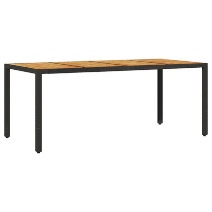 Havebord med plade af akacietræ Sort Poly Rattan