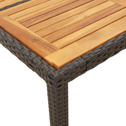 Havebord med plade af akacietræ Sort Poly Rattan