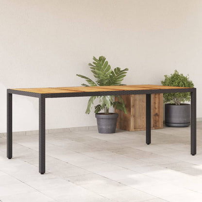Havebord med plade af akacietræ Sort Poly Rattan