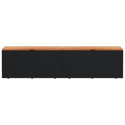 Gartentruhe Schwarz 220x50x54 cm Poly Rattan Akazienholz