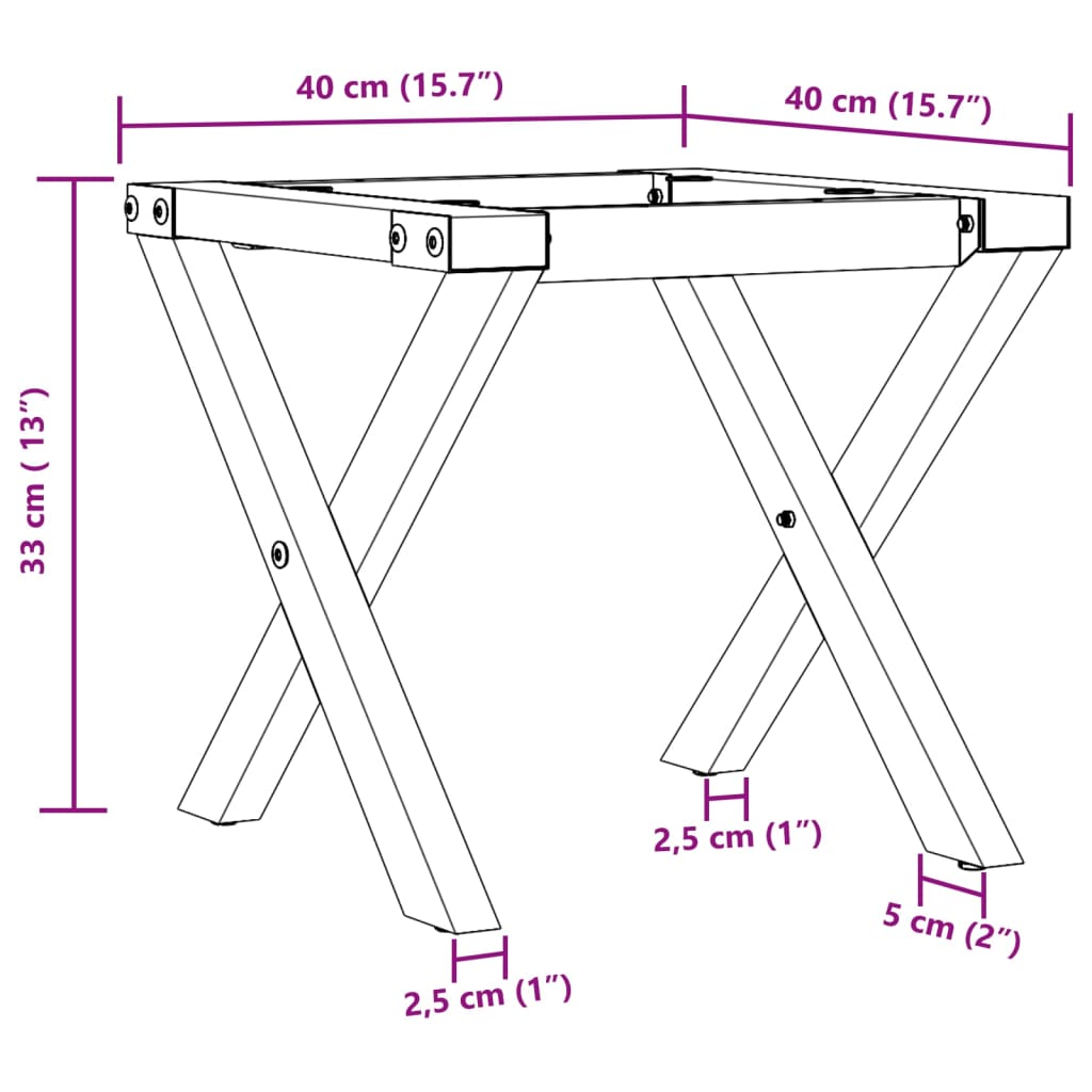 Couchtisch-Gestell in X-Form 40x40x33 cm Stahl