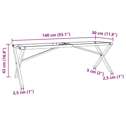 Sofabordsstel i X-form 140x30x43 cm støbejern