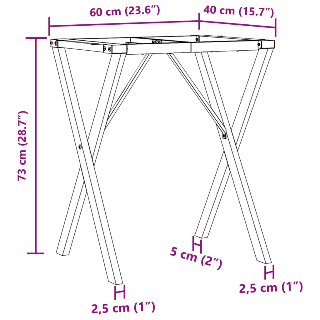 Esstisch-Gestell in X-Form 60x40x73 cm Stahl