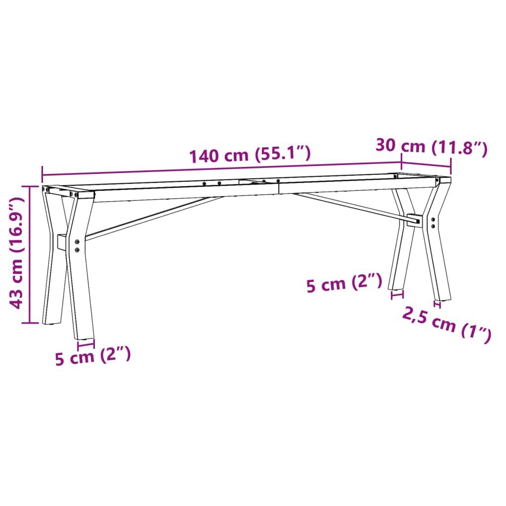 Couchtisch-Gestell in Y-Form 140x30x43 cm Stahl