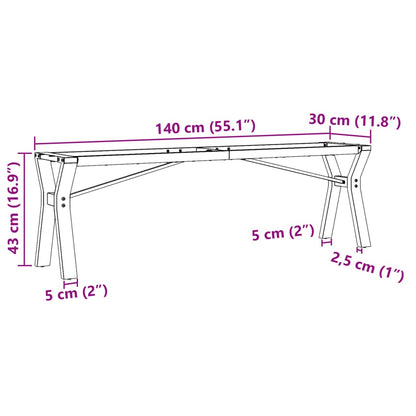 Couchtisch-Gestell in Y-Form 140x30x43 cm Stahl