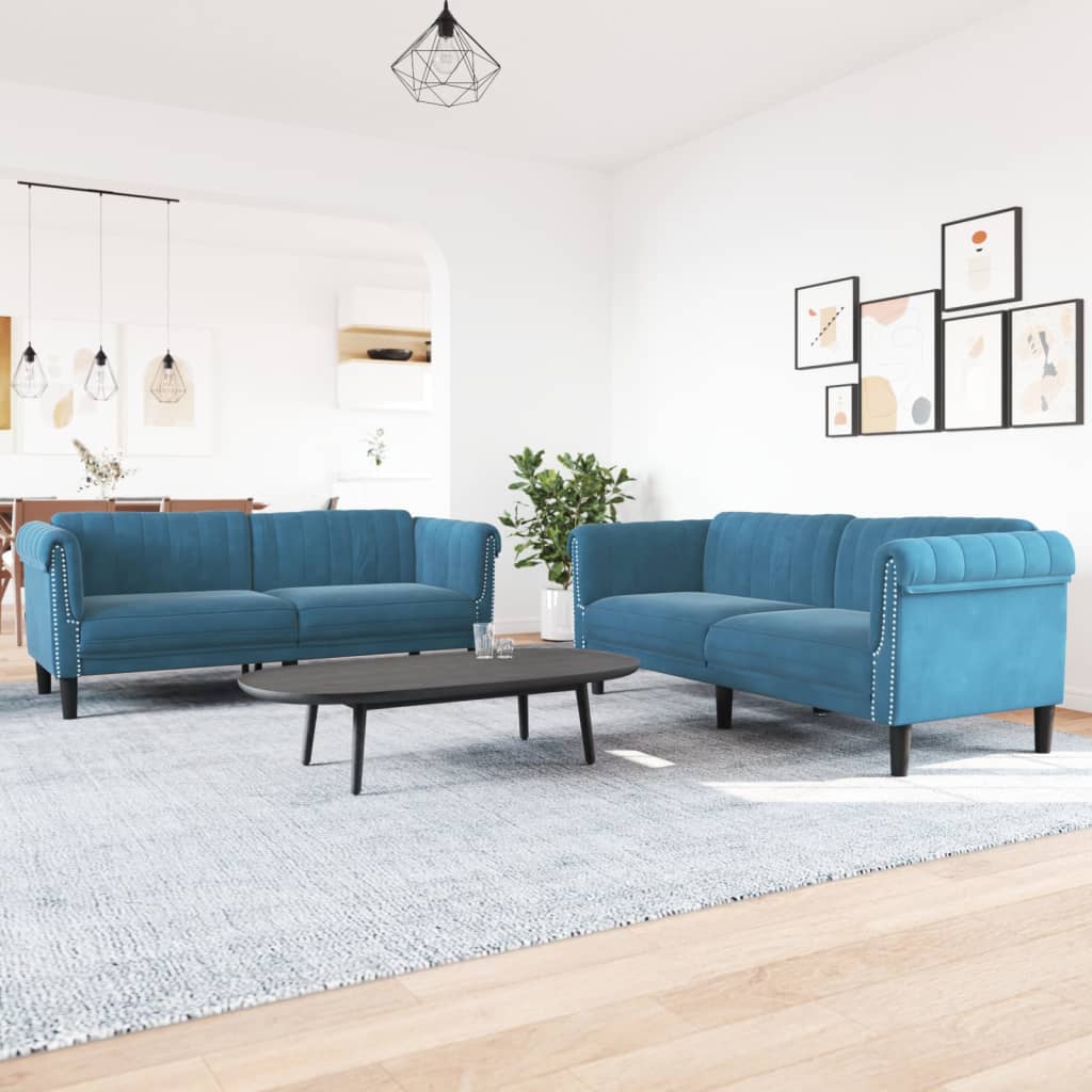 2-tlg. Sofagarnitur Blau Samt