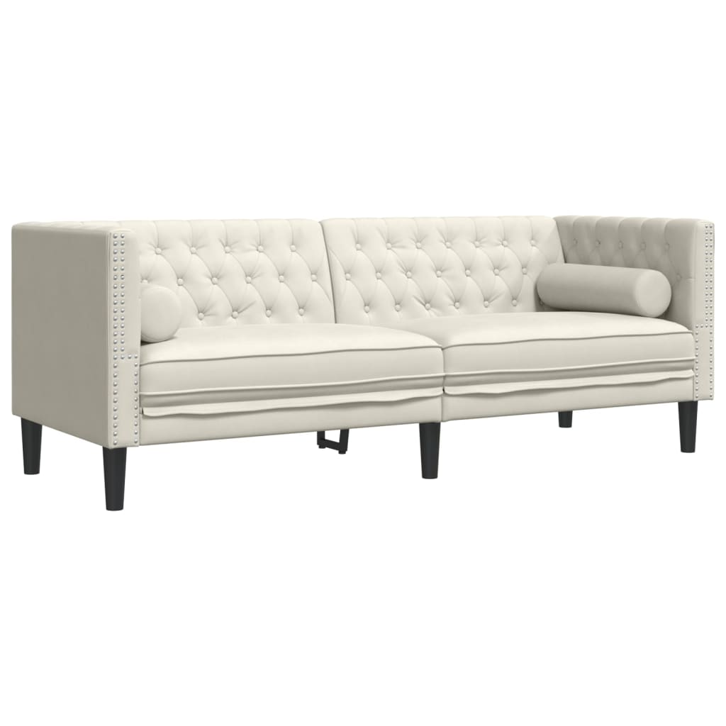 3-tlg. Chesterfield-Sofa-Set mit Nackenrollen Creme Samt