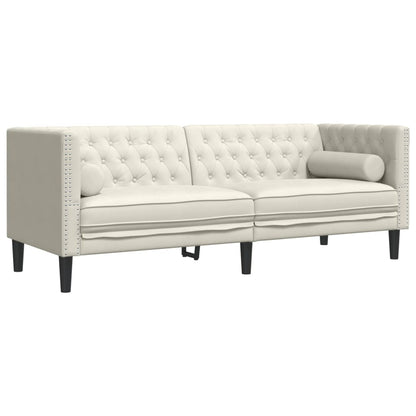 3-tlg. Chesterfield-Sofa-Set mit Nackenrollen Creme Samt