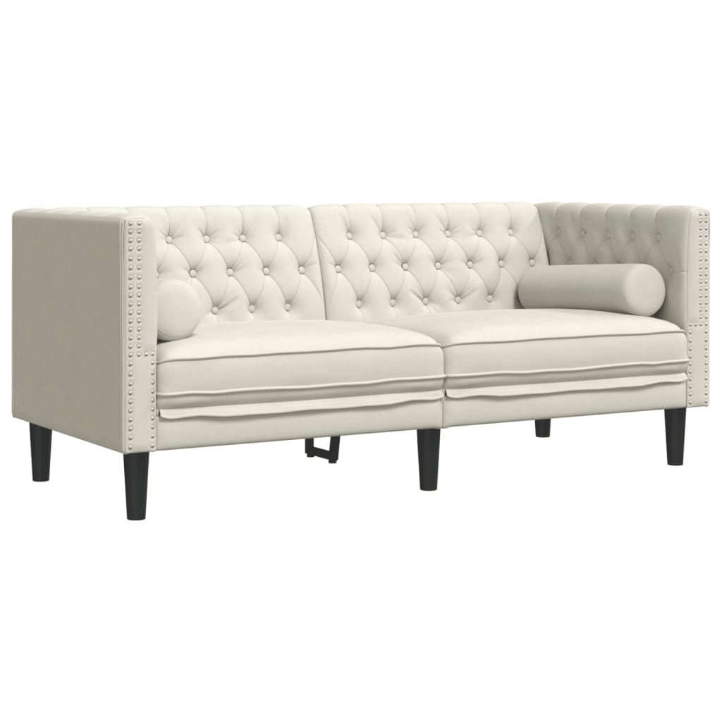 3-tlg. Chesterfield-Sofa-Set mit Nackenrollen Creme Samt