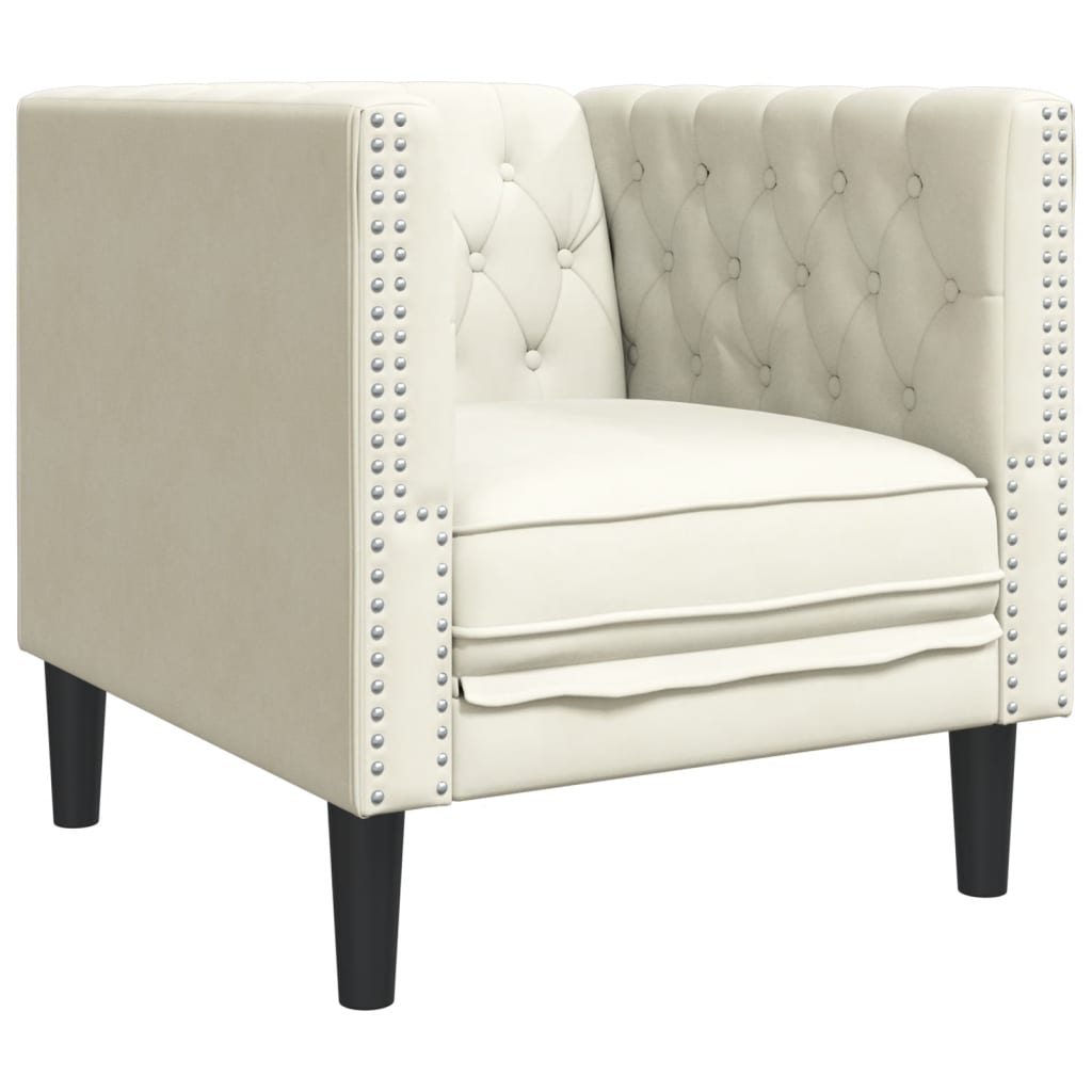 3-tlg. Chesterfield-Sofa-Set mit Nackenrollen Creme Samt
