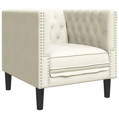 3-tlg. Chesterfield-Sofa-Set mit Nackenrollen Creme Samt