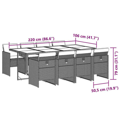 9-tlg. Garten-Essgruppe mit Kissen Schwarz Poly Rattan