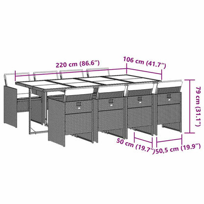 9-tlg. Garten-Essgruppe mit Kissen Hellgrau Poly Rattan