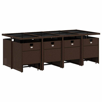 13-tlg. Garten-Essgruppe mit Kissen Braun Poly Rattan