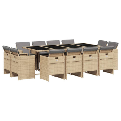 13-tlg. Garten-Essgruppe mit Kissen Beigemischung Poly Rattan