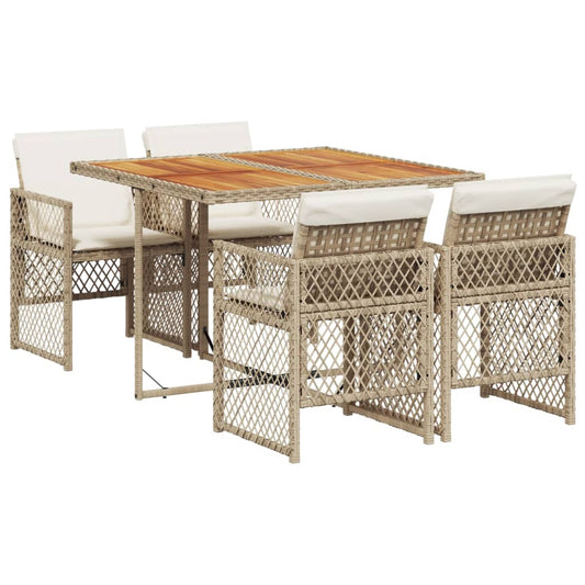 5-tlg. Garten-Essgruppe mit Kissen Beige Poly Rattan