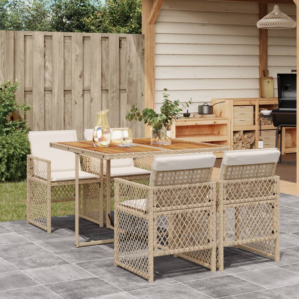 5-tlg. Garten-Essgruppe mit Kissen Beige Poly Rattan