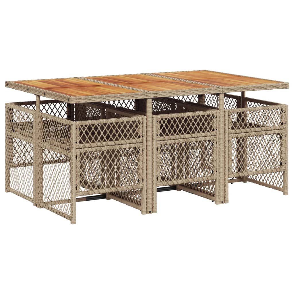 7-tlg. Garten-Essgruppe mit Kissen Beige Poly Rattan