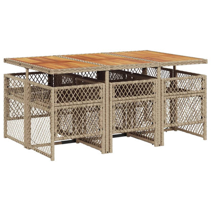 7-tlg. Garten-Essgruppe mit Kissen Beige Poly Rattan