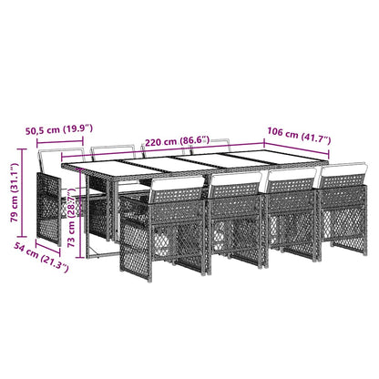 9-tlg. Garten-Essgruppe mit Kissen Hellgrau Poly Rattan