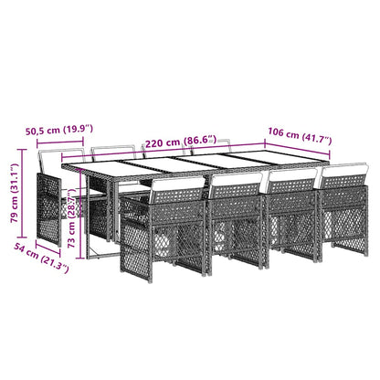 9-tlg. Garten-Essgruppe mit Kissen Beige Poly Rattan