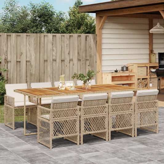 9-tlg. Garten-Essgruppe mit Kissen Beige Poly Rattan