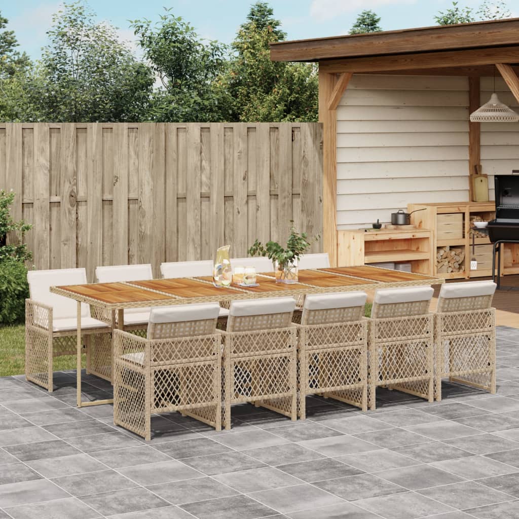 11-tlg. Garten-Essgruppe mit Kissen Beige Poly Rattan