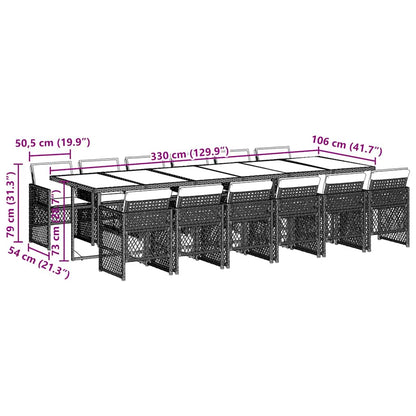13-tlg. Garten-Essgruppe mit Kissen Hellgrau Poly Rattan