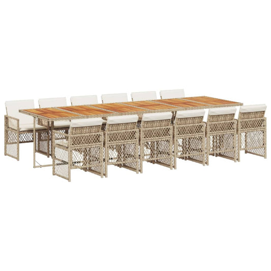 13-tlg. Garten-Essgruppe mit Kissen Beige Poly Rattan