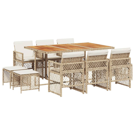 11-tlg. Garten-Essgruppe mit Kissen Beige Poly Rattan