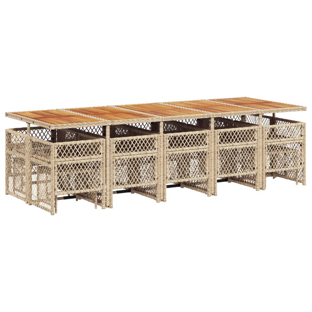 15-tlg. Garten-Essgruppe mit Kissen Beige Poly Rattan