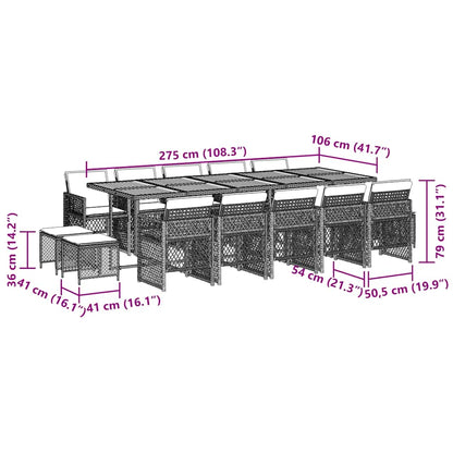 15-tlg. Garten-Essgruppe mit Kissen Beige Poly Rattan