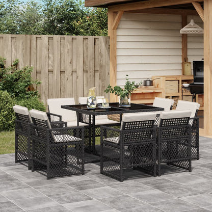 9-tlg. Garten-Essgruppe mit Kissen Schwarz Poly Rattan